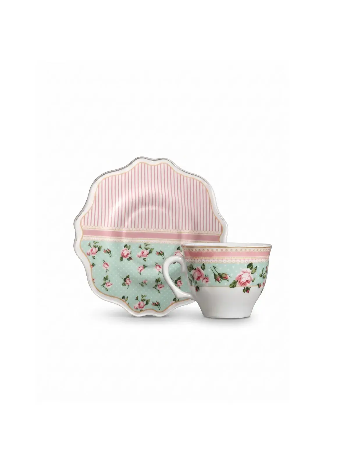 Conjunto de 6 Xícaras de Café com Pires em Cerâmica Belle Romance 
