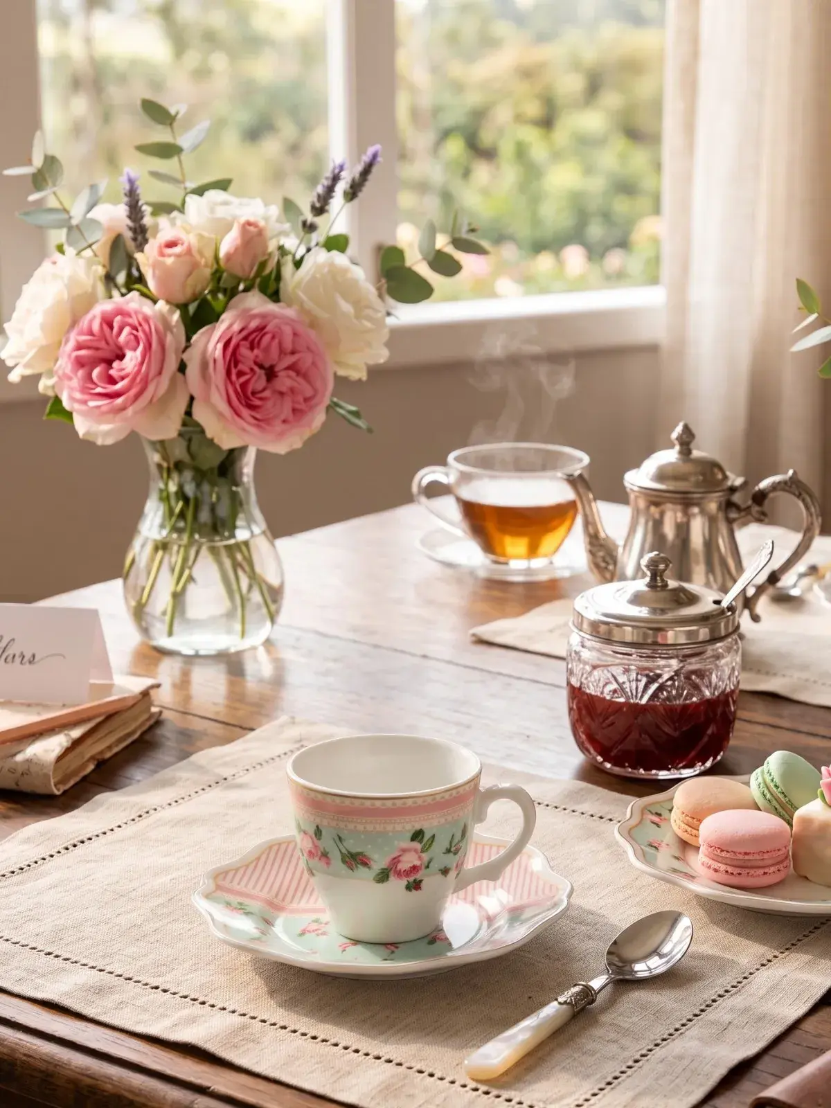 Conjunto de 6 Xícaras de Café com Pires em Cerâmica Belle Romance 