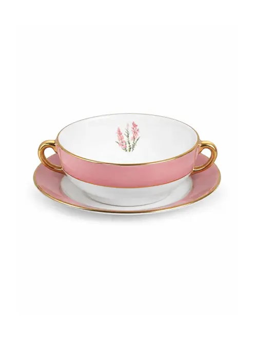 Sopeira com Pires em Cerâmica Boca de Leão - Rosa com Filete de Ouro