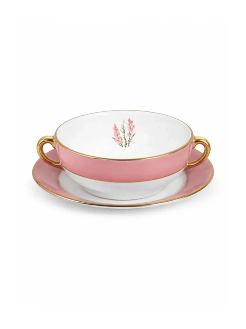 Sopeira com Pires em Cerâmica Boca de Leão - Rosa com Filete de Ouro