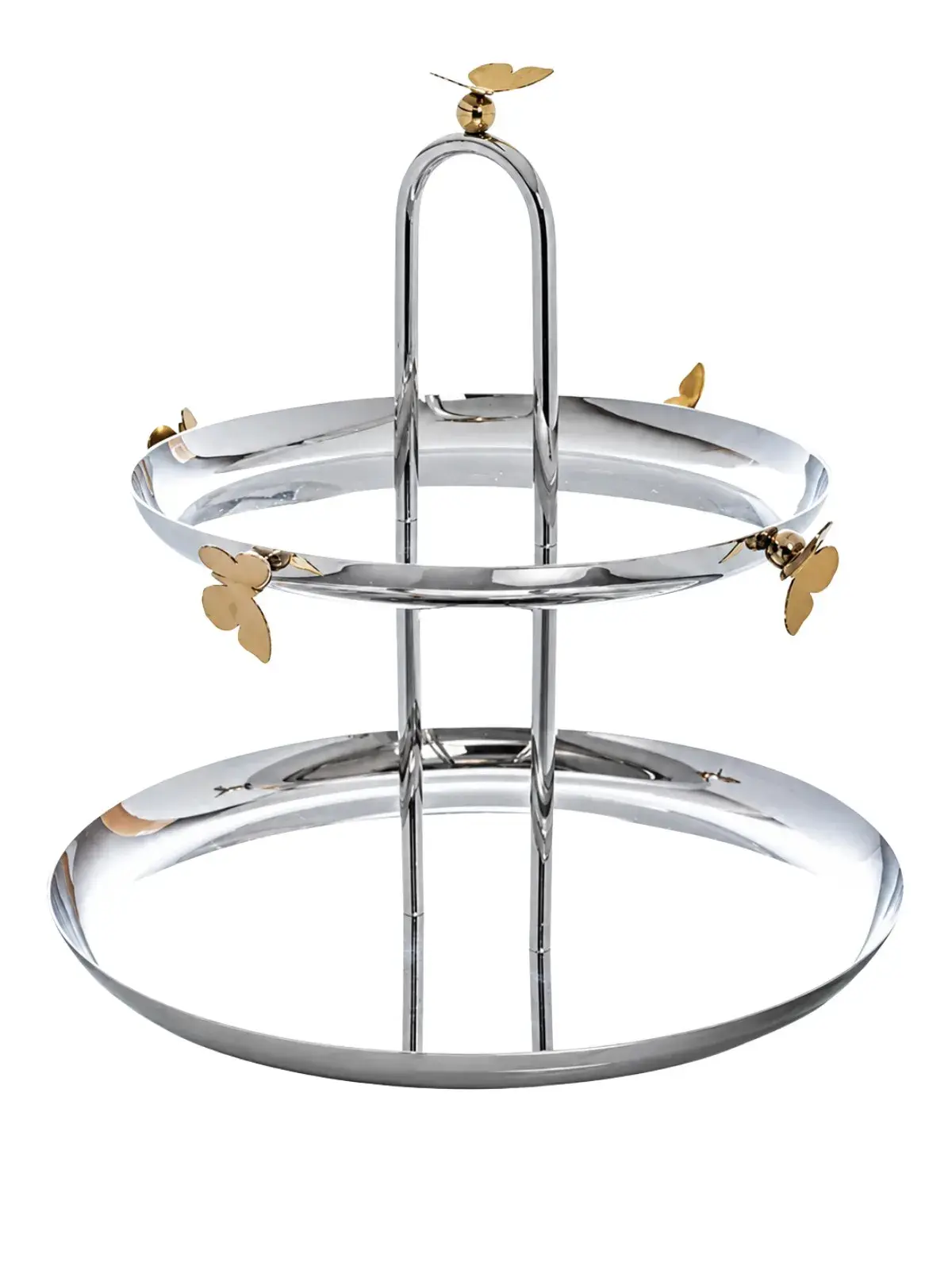 Prato para Doces Farfalla 2 Andares em Aço Inox D27.5xA29cm