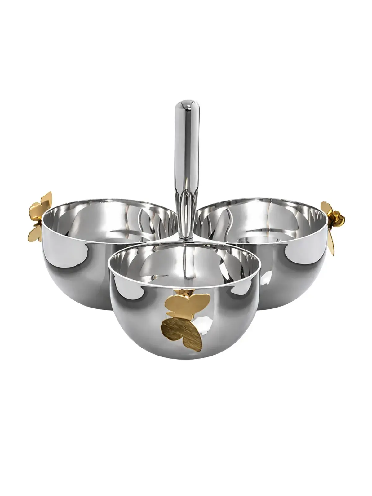 Petisqueira Farfalla em  Aço Inox com 3 Divisórias 20x20x14.5cm
