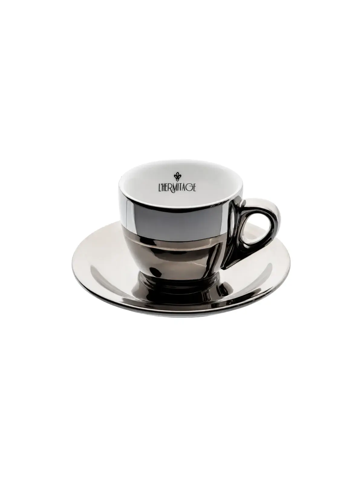 Jogo de 12 peças para Café Chrominno em New Bone China com Rack Prata 80ml