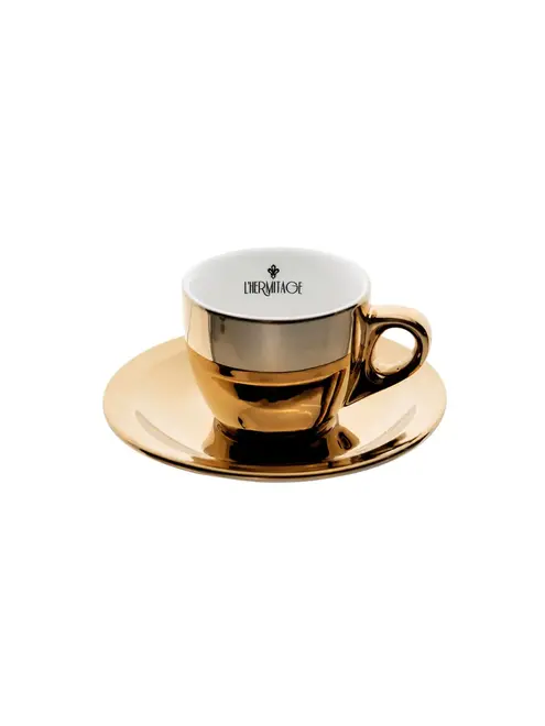 Jogo de 12 Peças para Café Chrominno em New Bone China com Rack Dourado