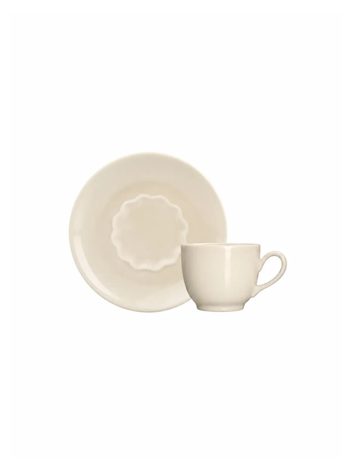 Xícara de Café com Pires em Porcelana Orla Marfim