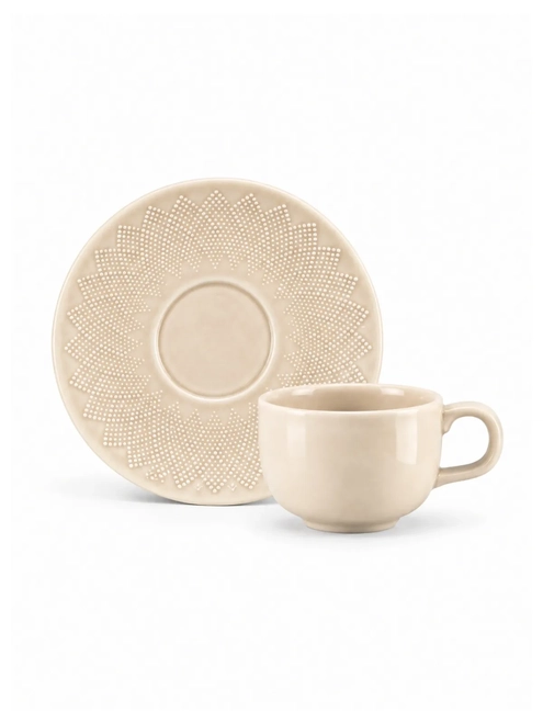 Xícara de Chá com Pires em Porcelana Grão