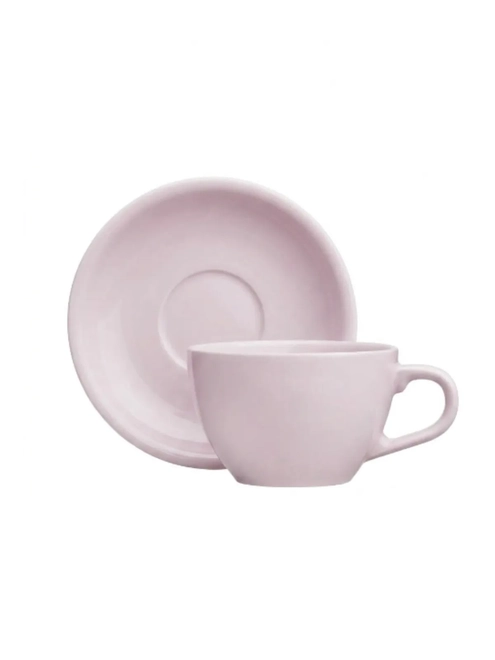 Xícara com Pires Oval em Porcelana 150ml Rosa Fractal
