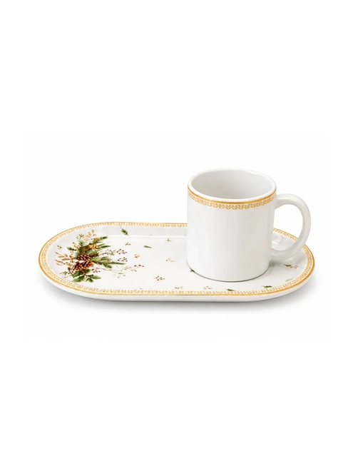 Prato de Lanche e Caneca 380ml Aquarelle Classic Pinhas